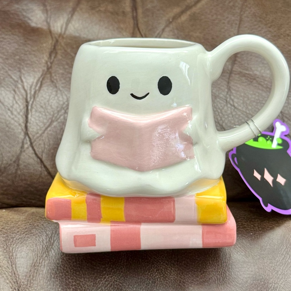 Ghost Reading on Book Stack Figural Halloween Mug - 10 Strawberry Street
